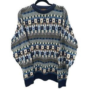 VTG Eddie Bauer Mens Geometric Pattern Crew Neck Sweater Cotton‎ Made in USA XL